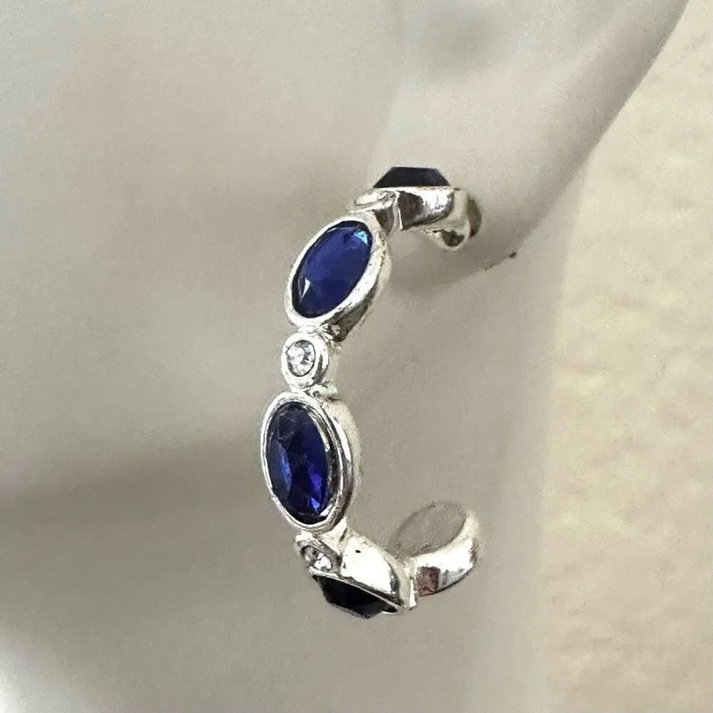 Avon Sapphire blue silver tone Hoop Earrings